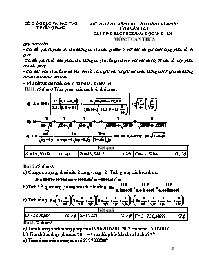 Hướng dẫn chấm thi giải toán trên máy tính cầm tay cấp tỉnh bậc thcs năm học 2010  2011 môn Toán THCS